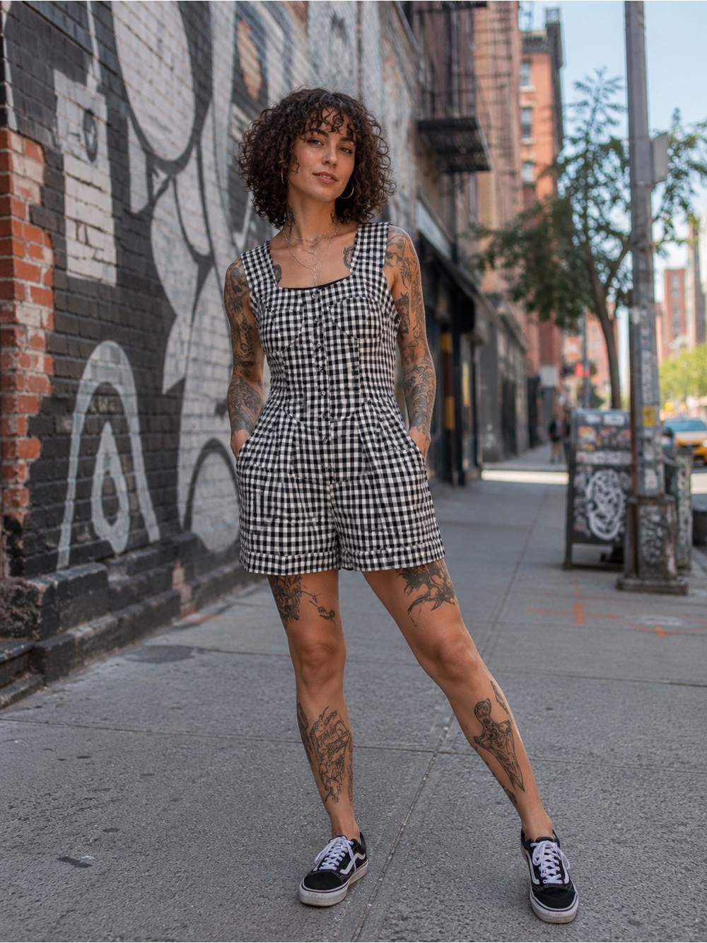 NWT Fashion Nova Black & White Gingham Square-Neck Romper